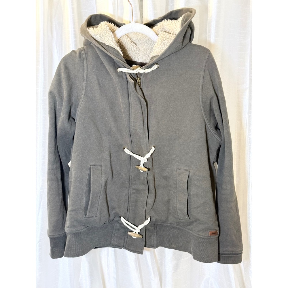 Roots Canada Hooded Jacket Women XL Olive Green Toggle Plaid Lined Zip Up